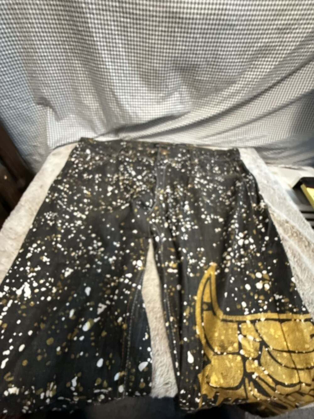 Diamond Stash Chicago Bulls #23 Paint Splash Black Gold Jeans 38